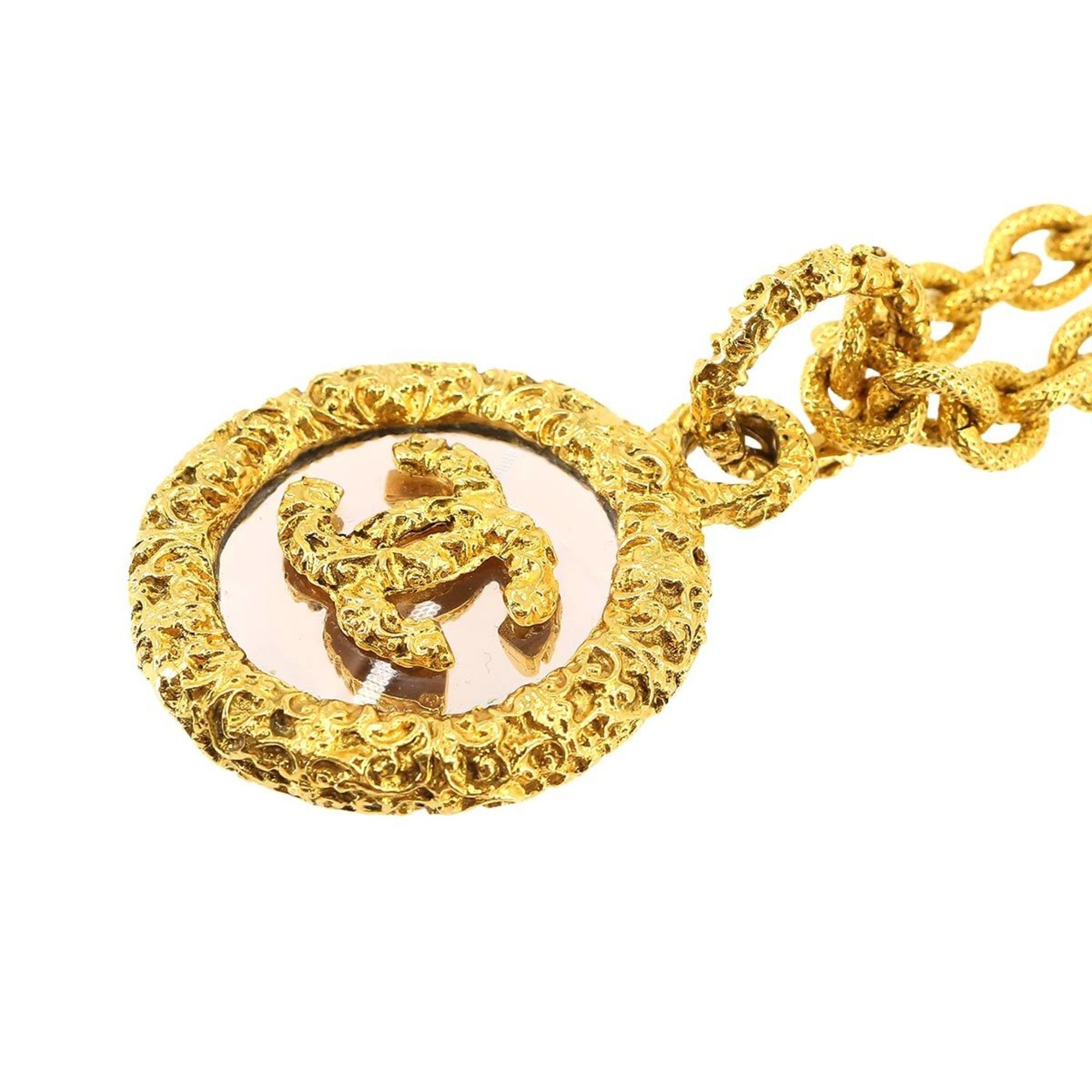 CHANEL Loupe Coco Mark Long Necklace Gold 95A