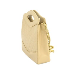 CHANEL Matelasse 2way Hand Shoulder Bag Leather Beige Gold Metal Fittings