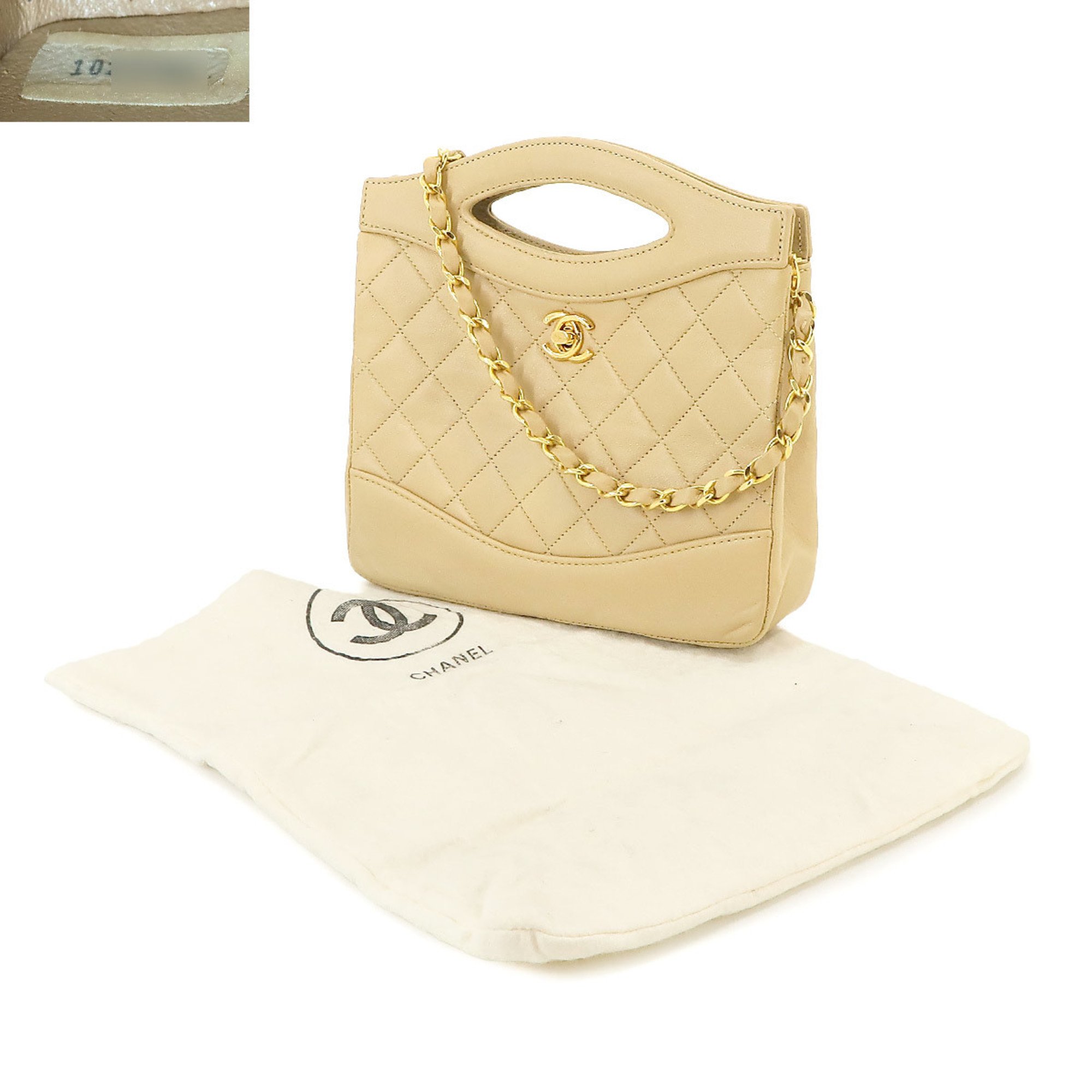 CHANEL Matelasse 2way Hand Shoulder Bag Leather Beige Gold Metal Fittings