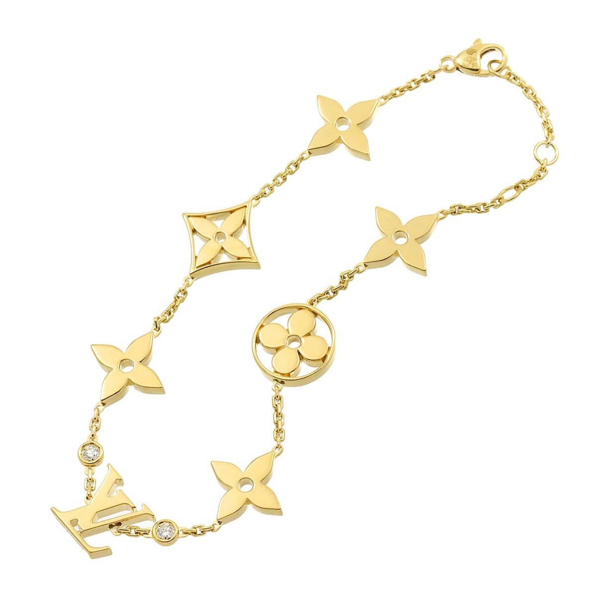 Louis Vuitton Monogram Idylle Blossom 18cm Diamond Bracelet K18 YG Yellow Gold 750
