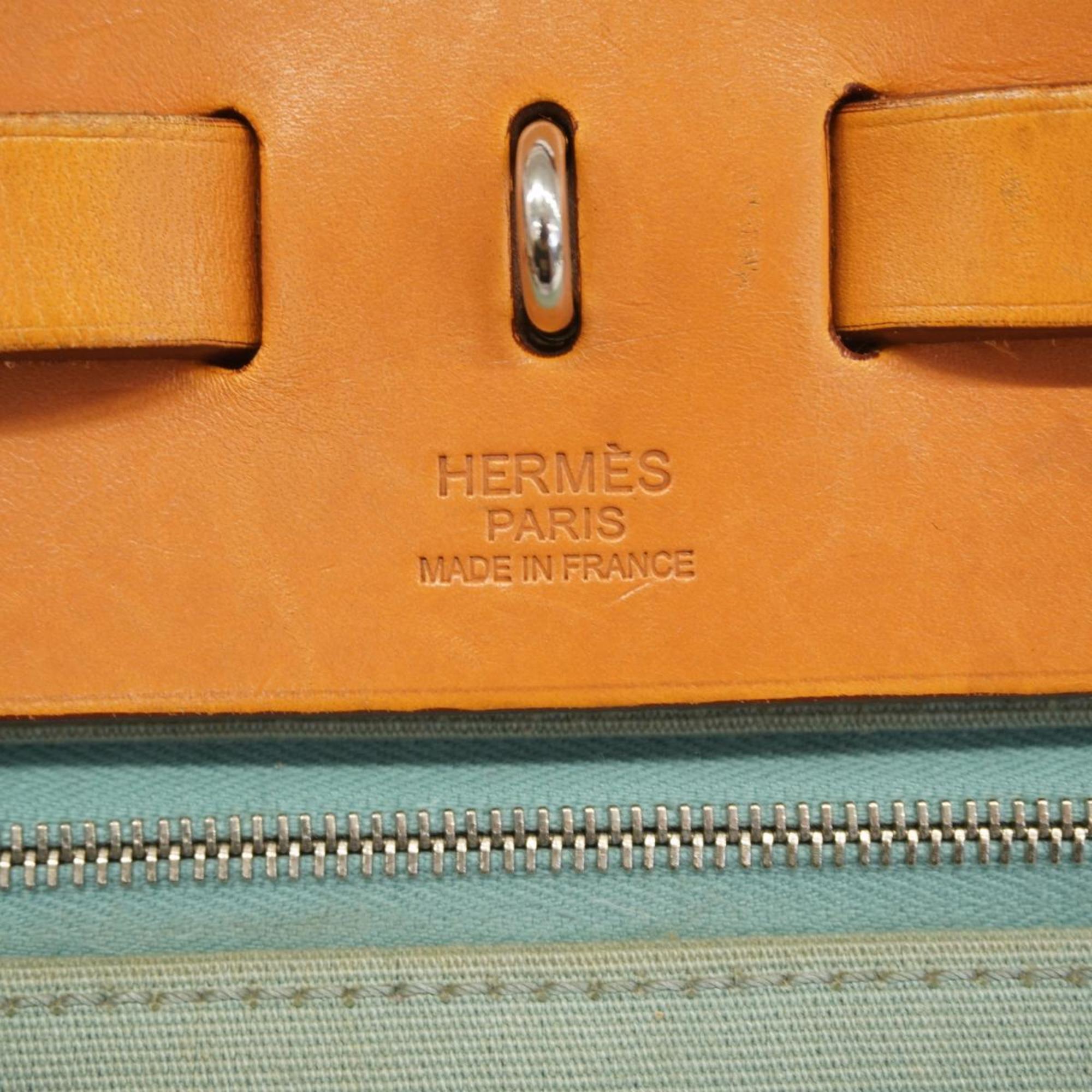 Hermes Handbag Airbag Zip PM □M Engraved Toile Officier Natural Ciel Women's