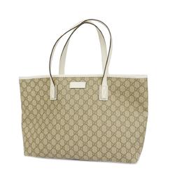 Gucci Tote Bag GG Supreme 211137 Leather Beige White Women's