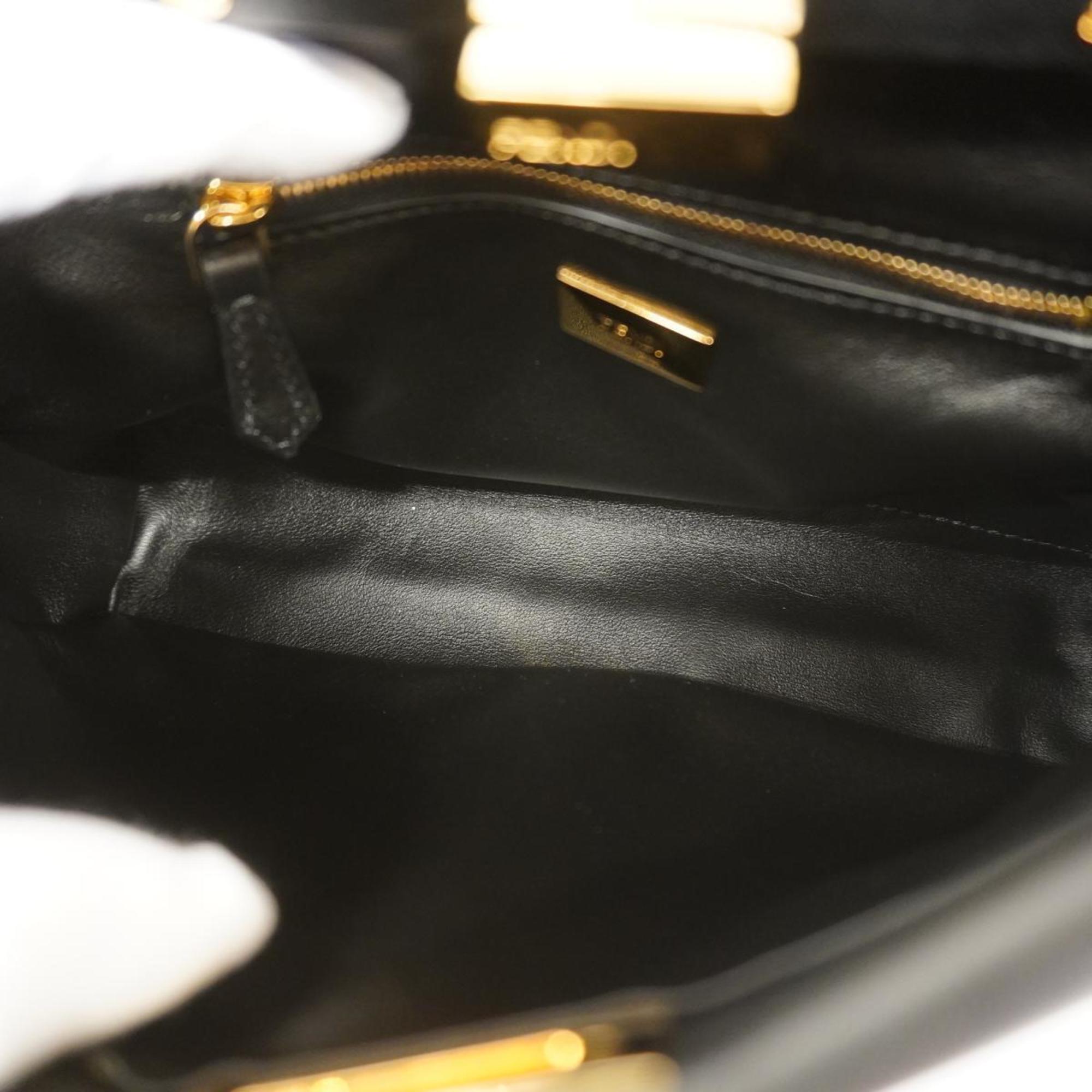 Fendi Peekaboo Leather Handbag Black Women's
