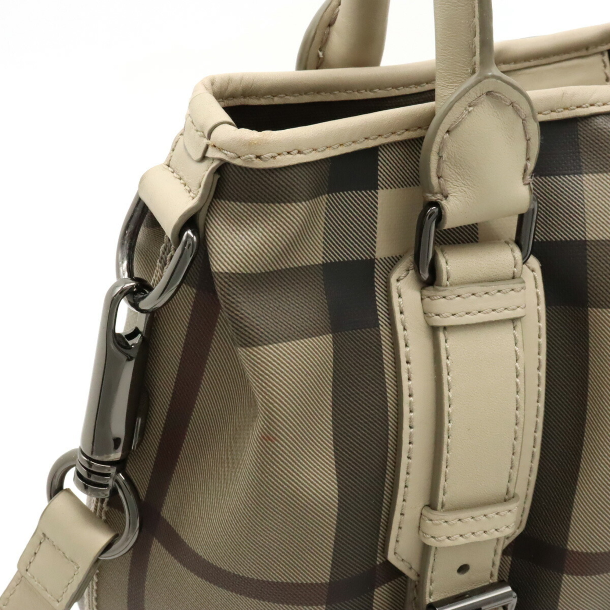BURBERRY Smoked check shoulder bag PVC leather light beige grey multi
