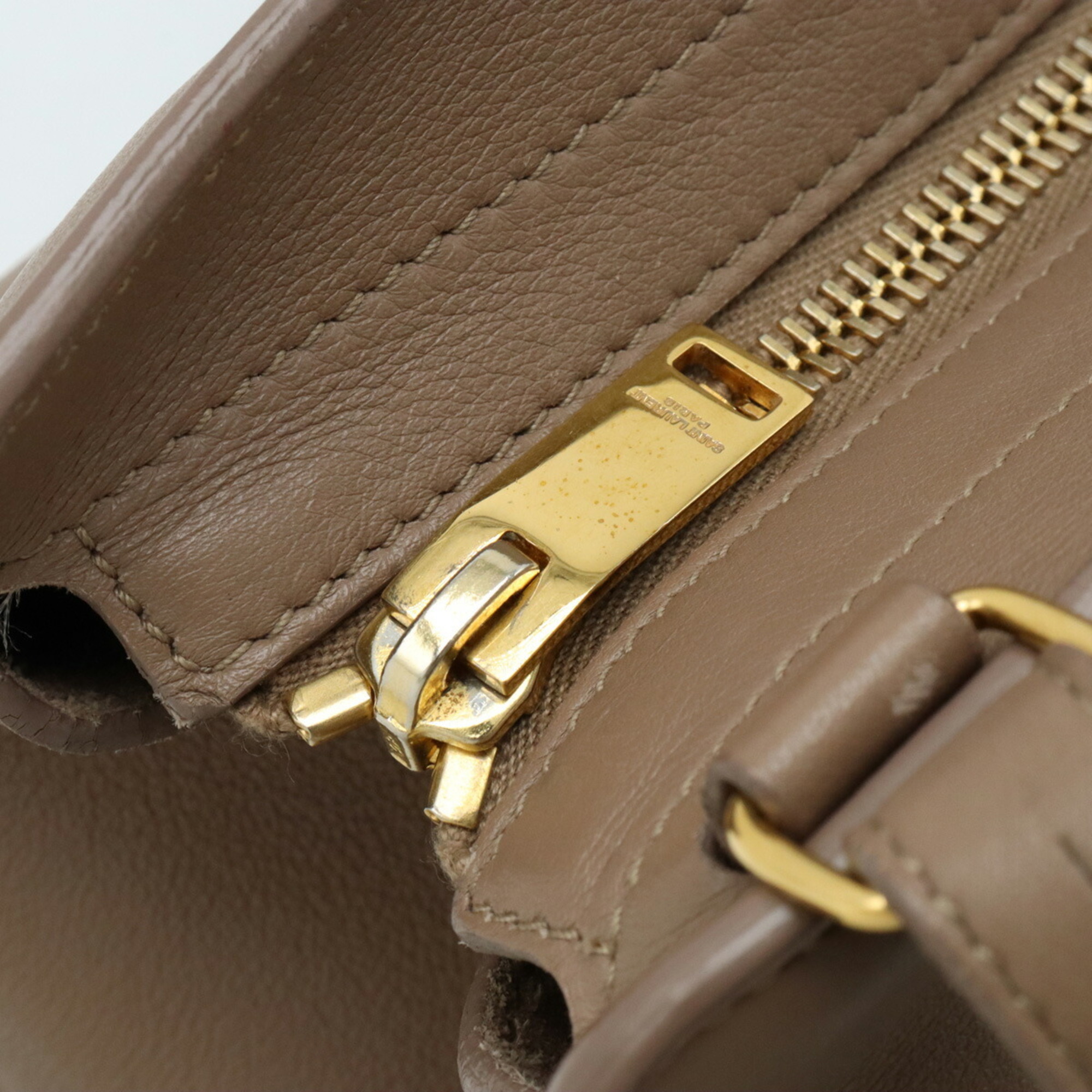 SAINT LAURENT PARIS YSL Yves Saint Laurent Cabas Small Handbag Shoulder Bag Leather Greige 424869