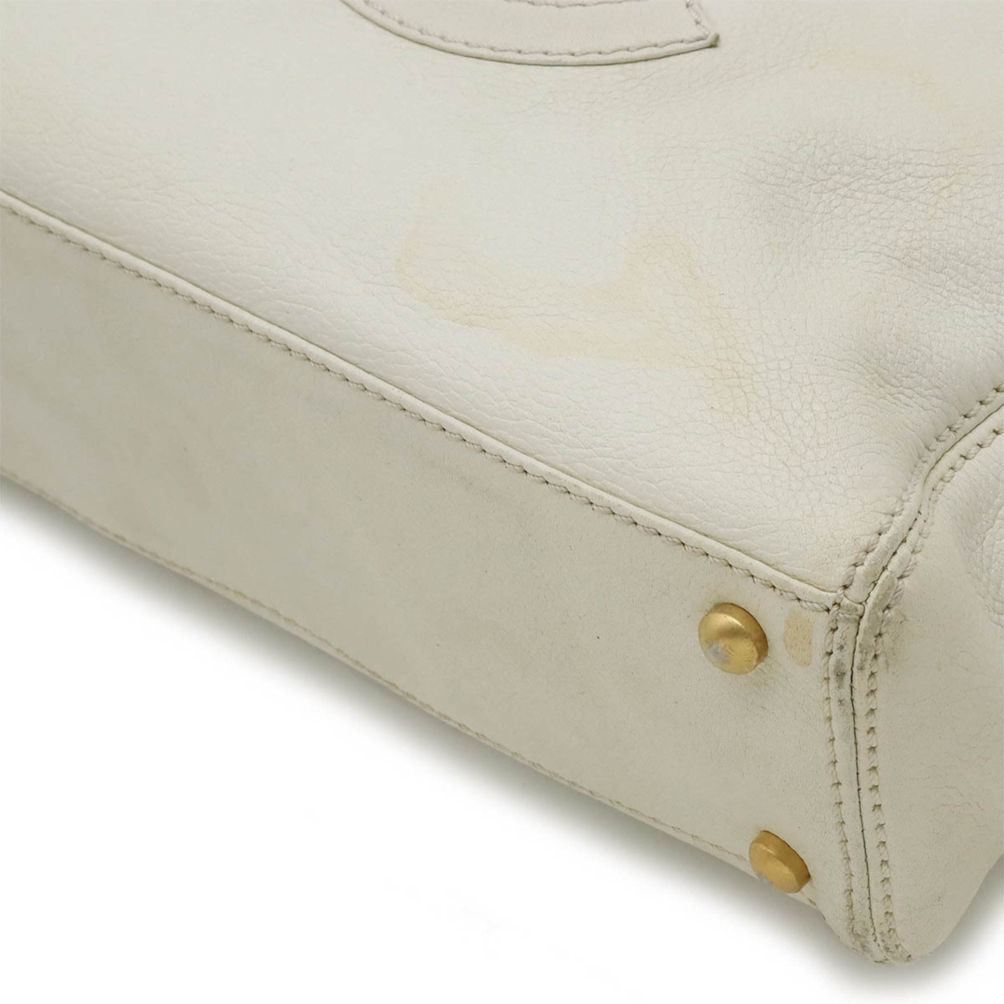 CHANEL Coco Mark Tote Bag Chain Shoulder Leather White