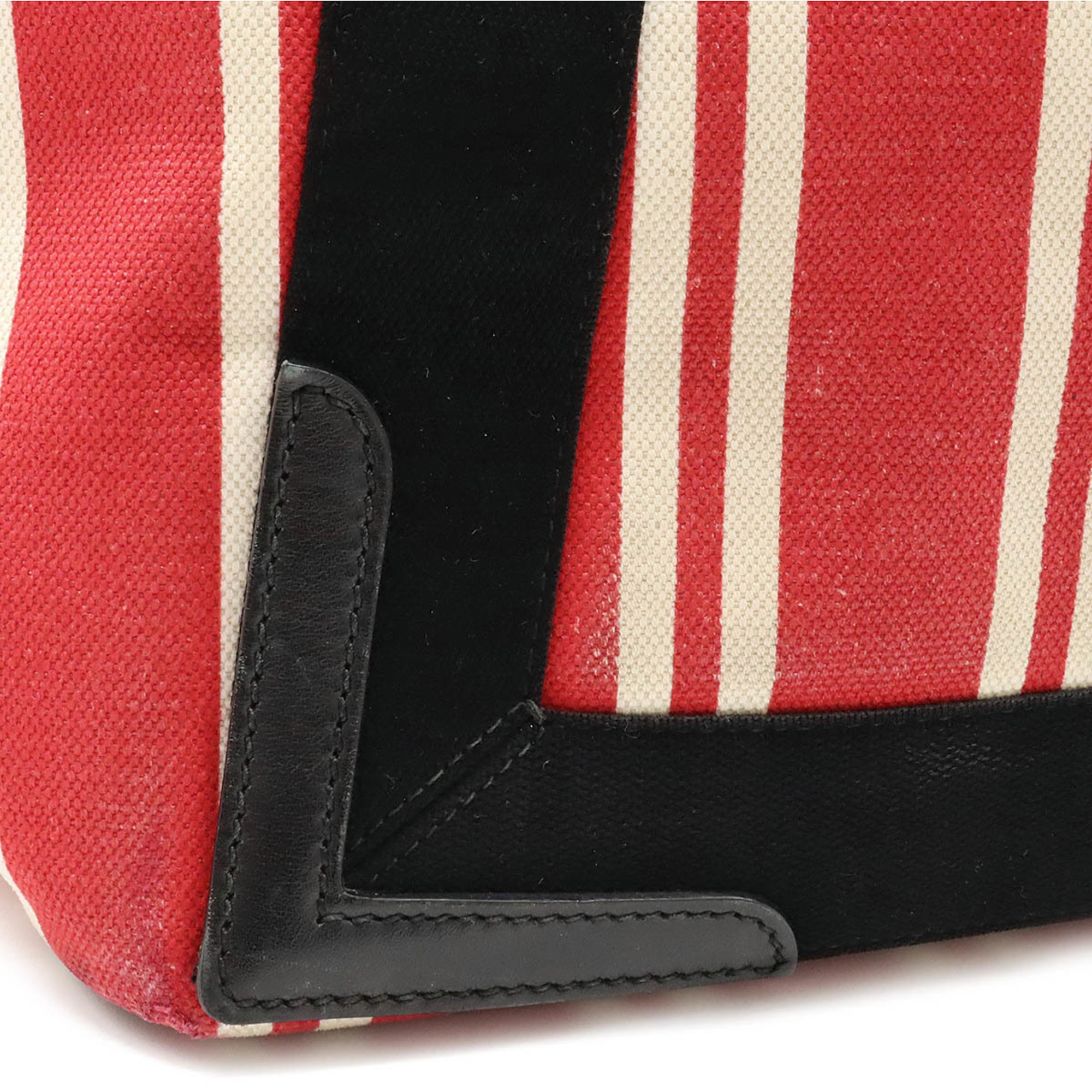 BALENCIAGA Navy Cabas S Stripe Tote Bag Handbag Canvas Leather Red Black 339933