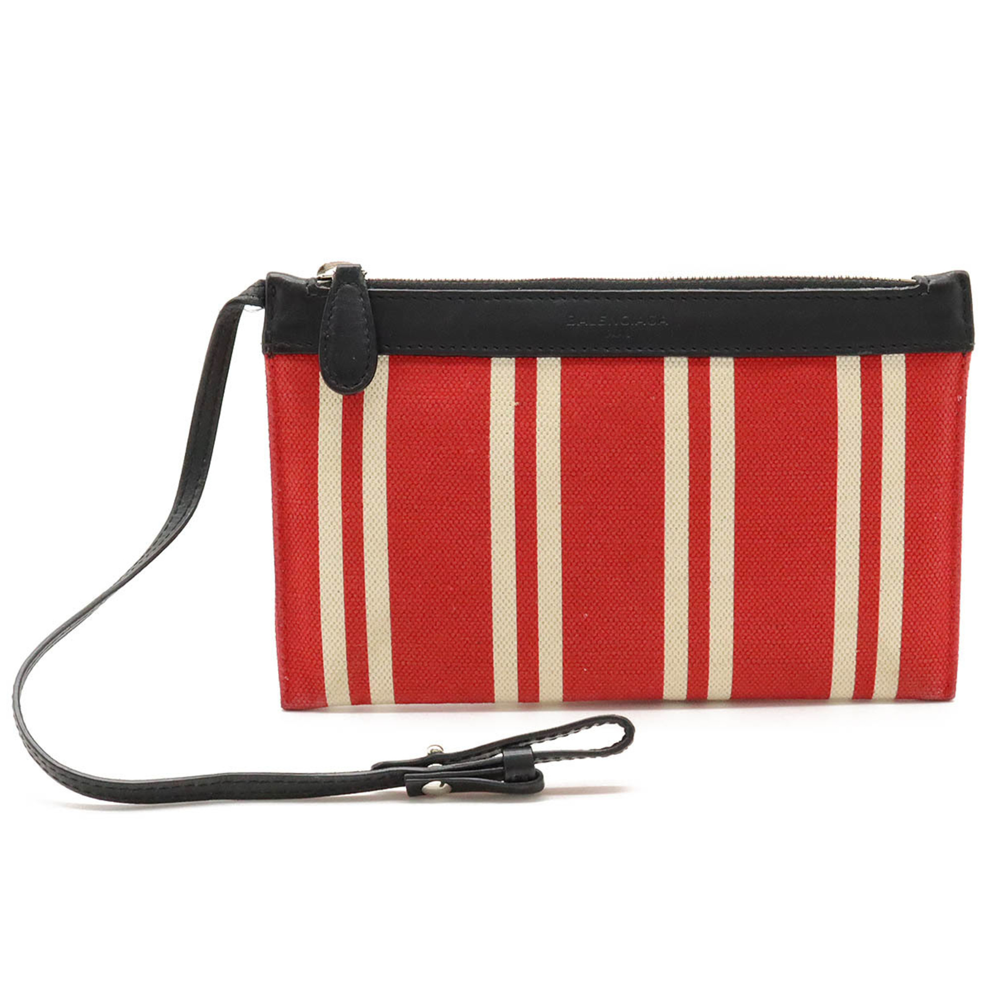 BALENCIAGA Navy Cabas S Stripe Tote Bag Handbag Canvas Leather Red Black 339933