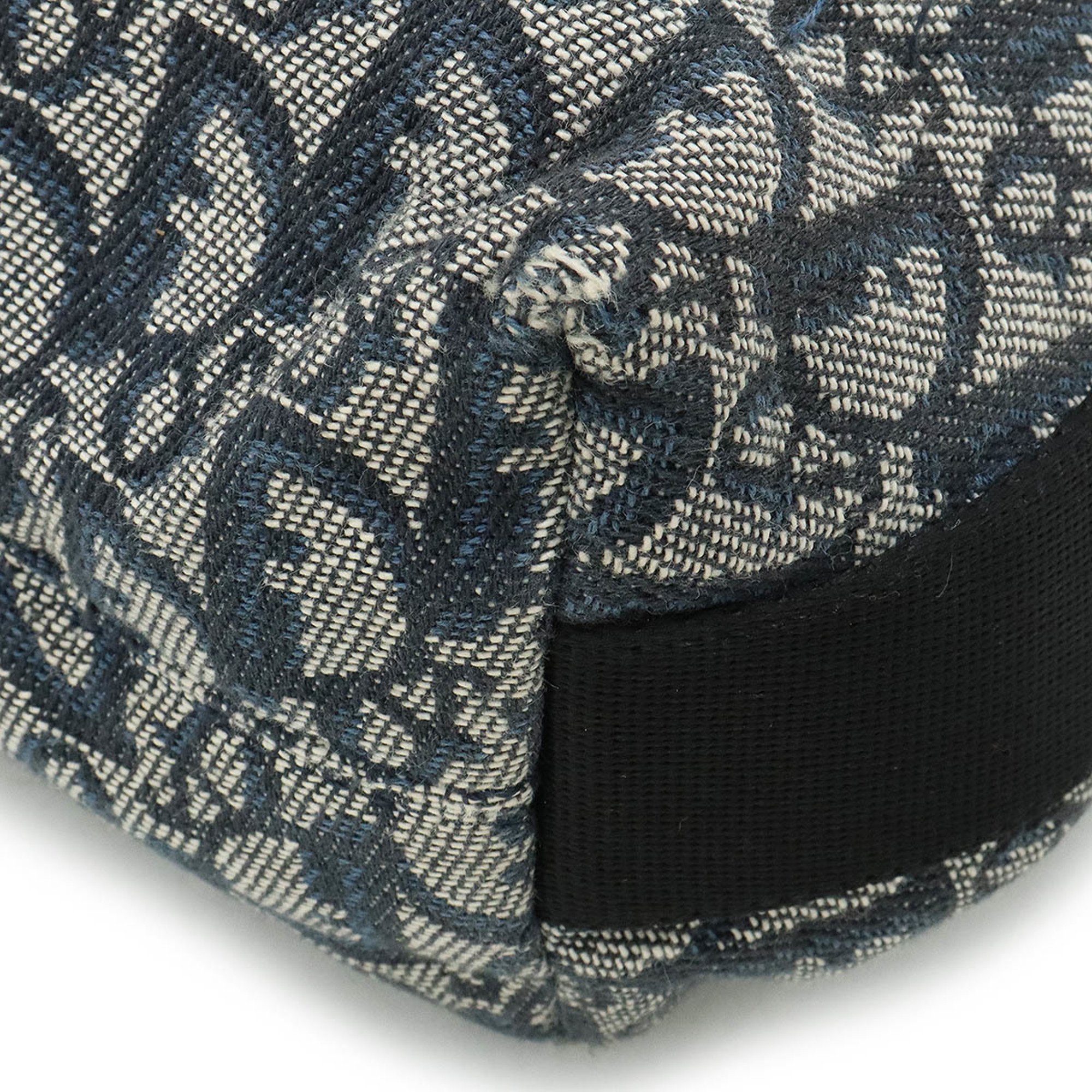 Christian Dior Trotter Shoulder Bag Jacquard Canvas Leather Navy