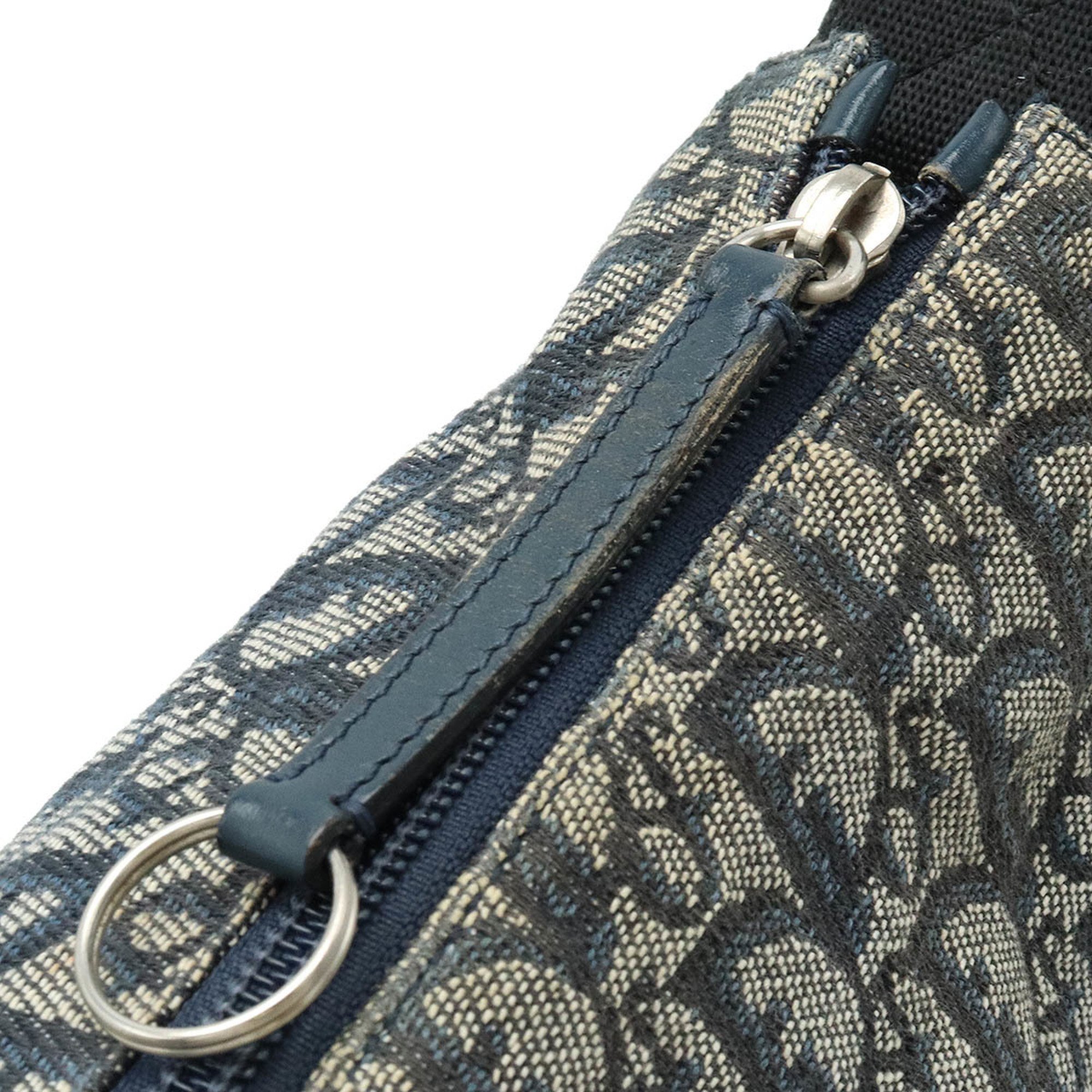 Christian Dior Trotter Shoulder Bag Jacquard Canvas Leather Navy