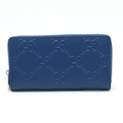 GUCCI GG embossed zip around wallet, round, long leather, blue, 625558