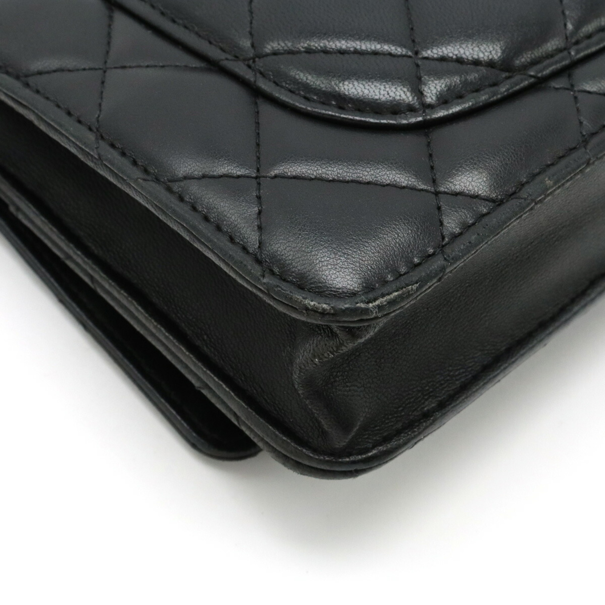 CHANEL Matelasse Chain Wallet Shoulder Bag Pochette Leather Black A33814