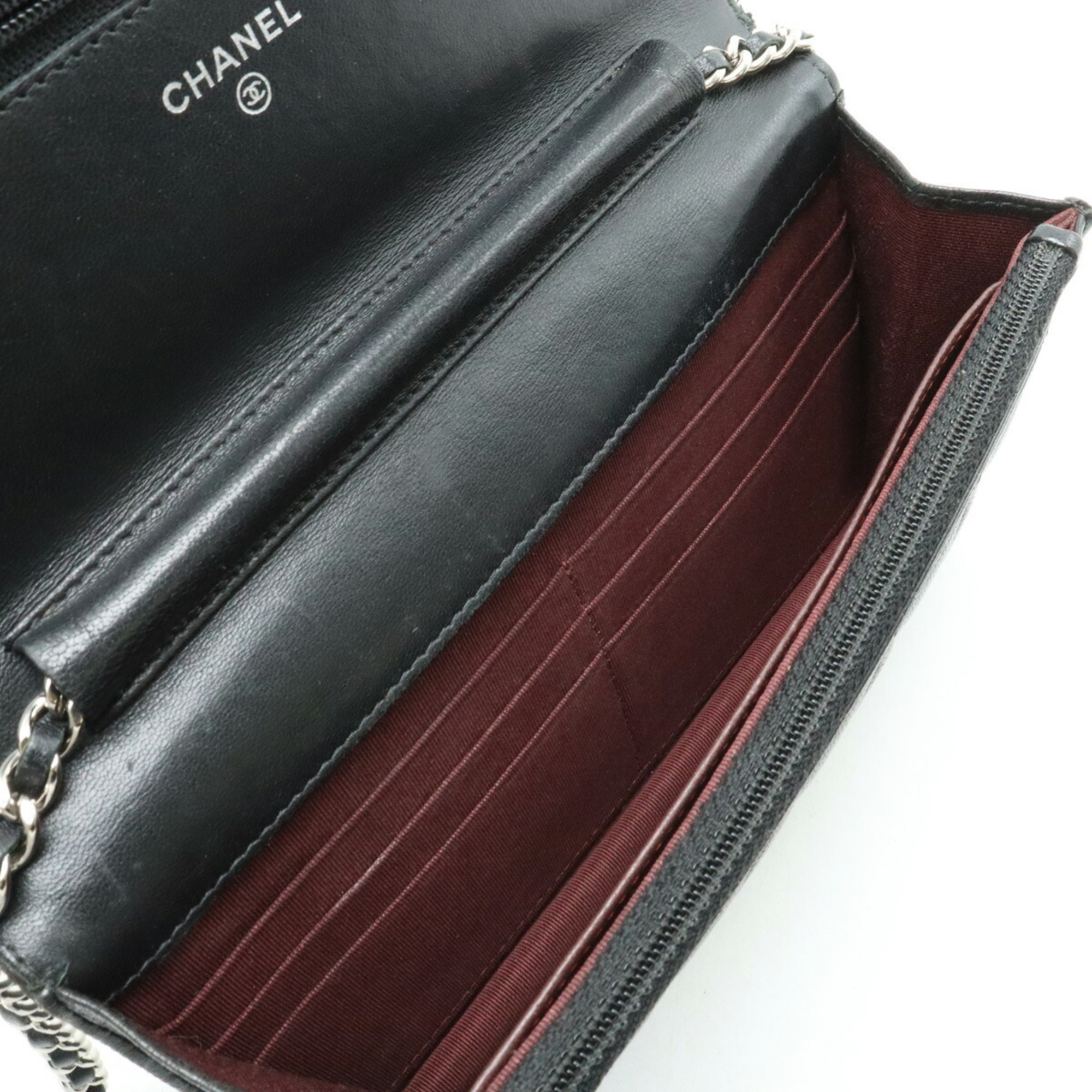 CHANEL Matelasse Chain Wallet Shoulder Bag Pochette Leather Black A33814