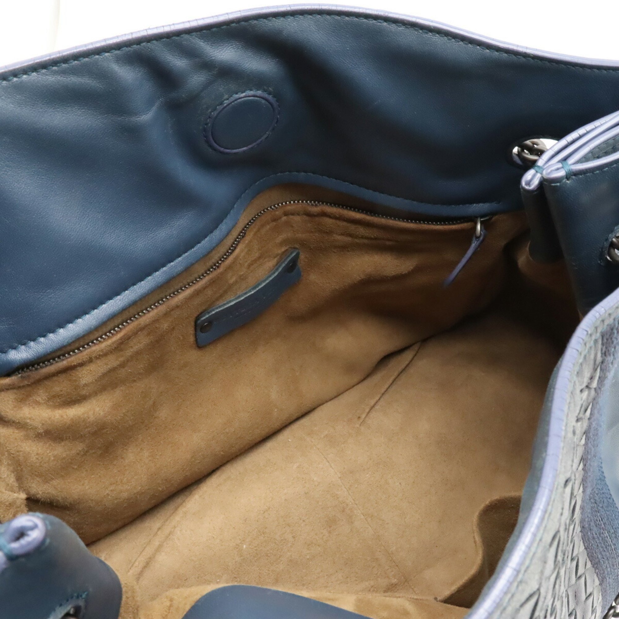BOTTEGA VENETA Bottega Veneta Intrecciato Embroidered Shoulder Bag Chain Tote Leather Blue Gray
