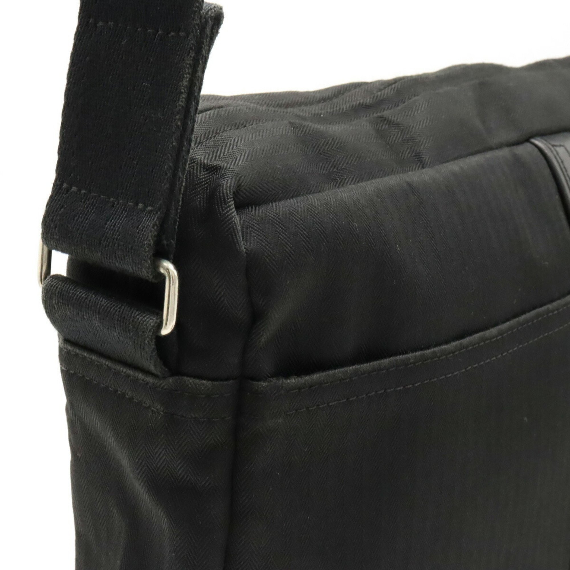 HERMES Acapulco Basas MM Shoulder Bag Toile Chevron Leather Black