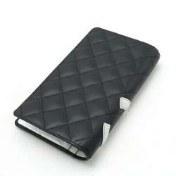 CHANEL Cambon Line Coco Mark Bi-fold Long Wallet Leather Soft Calf Black Silver A26717