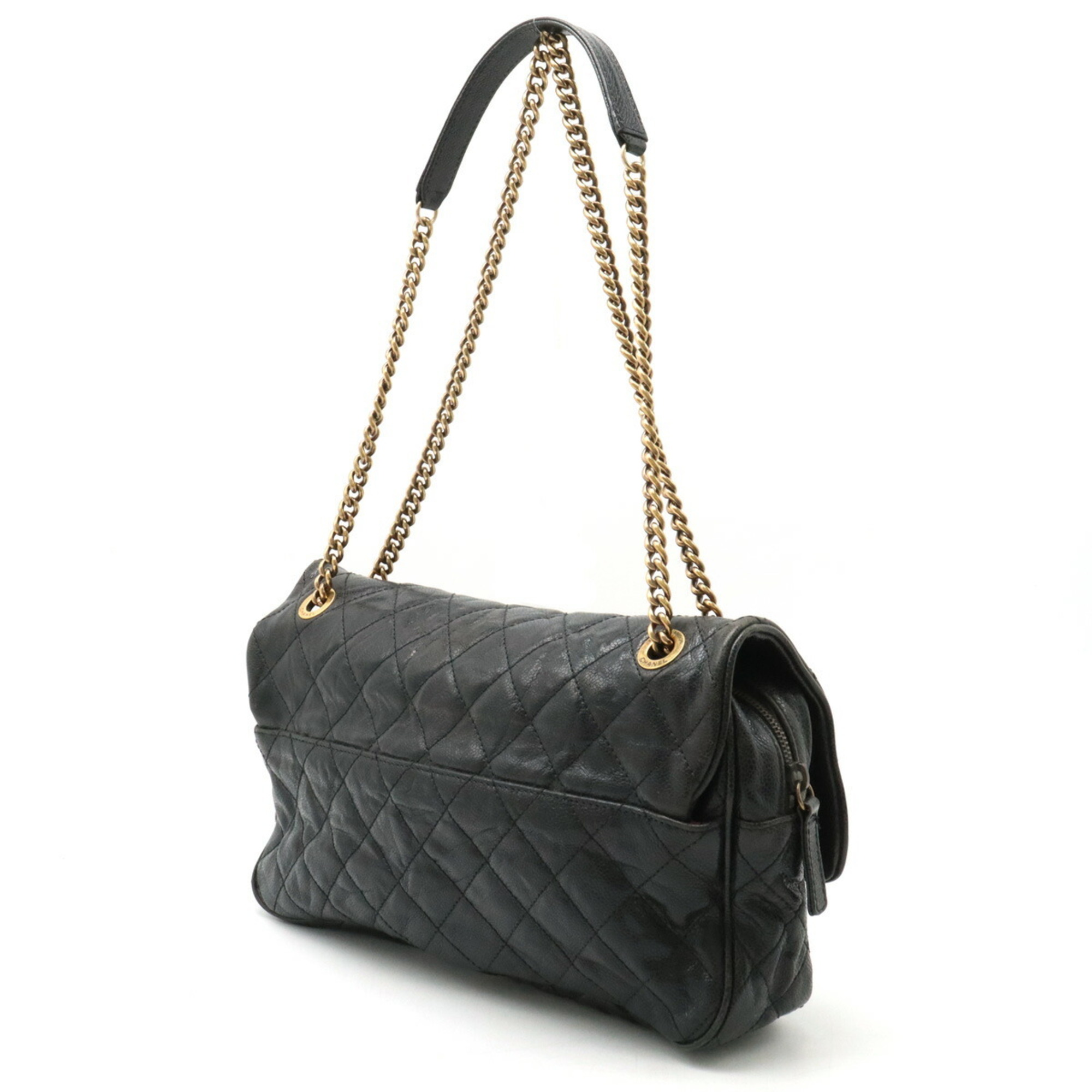 CHANEL Chanel Matelasse Coco Mark Chain Shoulder Bag Double Caviar Skin Leather Black Processing