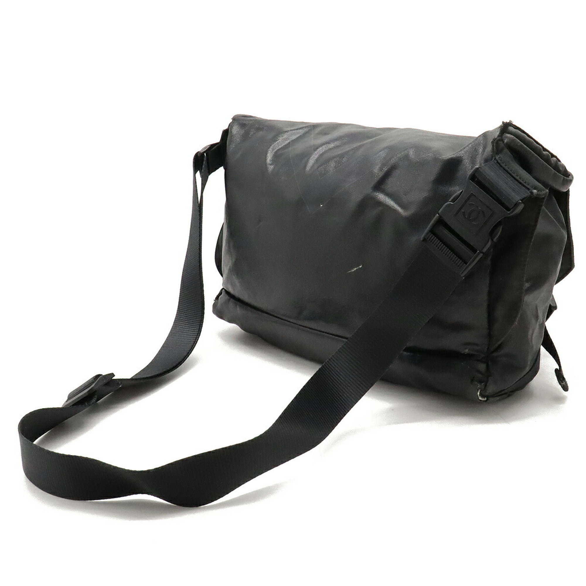 CHANEL Chanel Sport Line Coco Mark Shoulder Bag Coated Canvas Black A35976