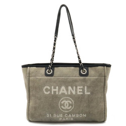 CHANEL Deauville Line Medium Tote MM Bag Shoulder Chain Gray Black A67001