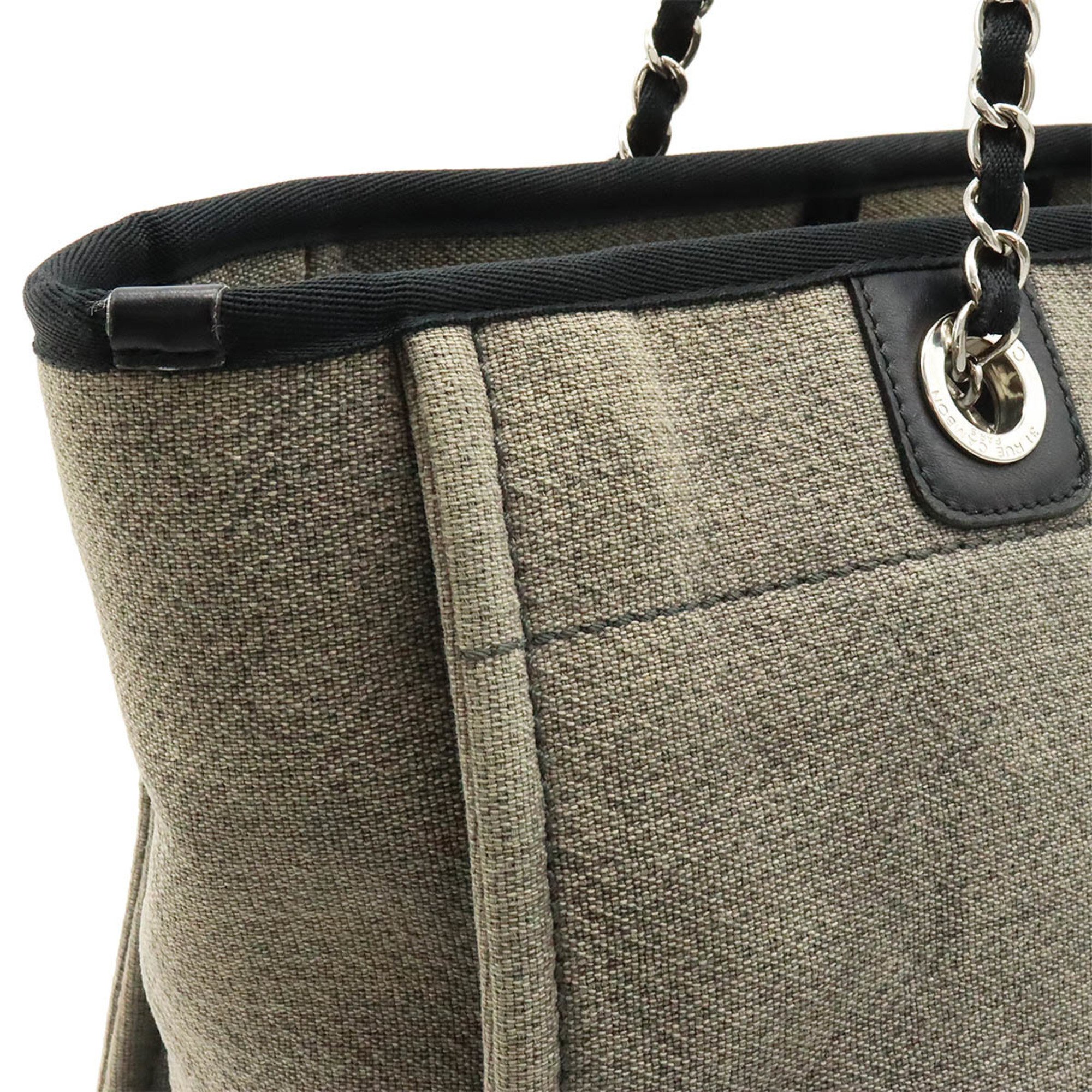 CHANEL Deauville Line Medium Tote MM Bag Shoulder Chain Gray Black A67001