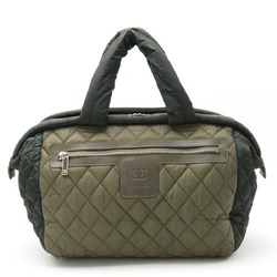 CHANEL Cococoon Quilted Tote Bag Handbag Boston Nylon Leather Checkered Khaki 7205