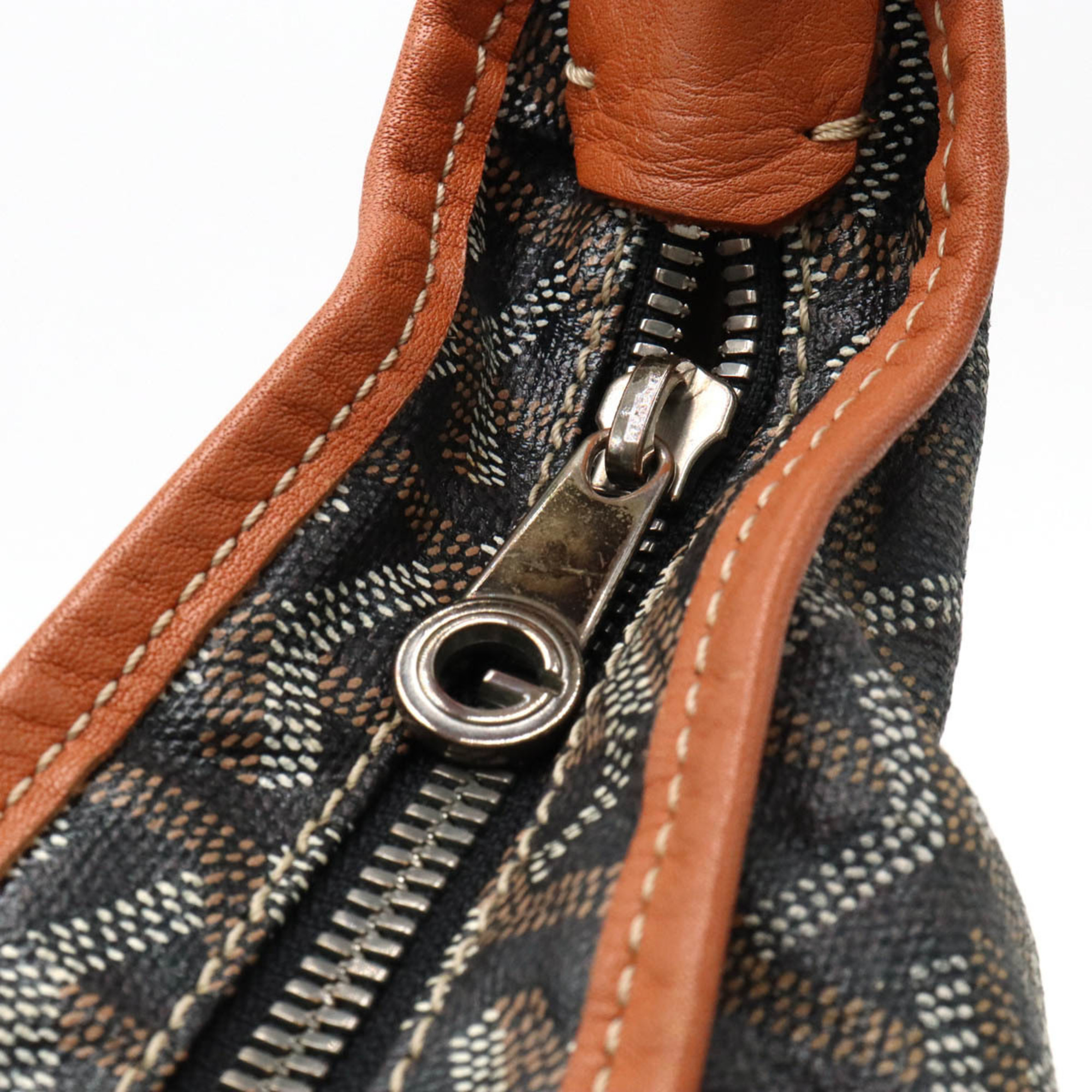 GOYARD Fidge Hobo Shoulder Bag Coated Canvas Leather Dark Brown Camel