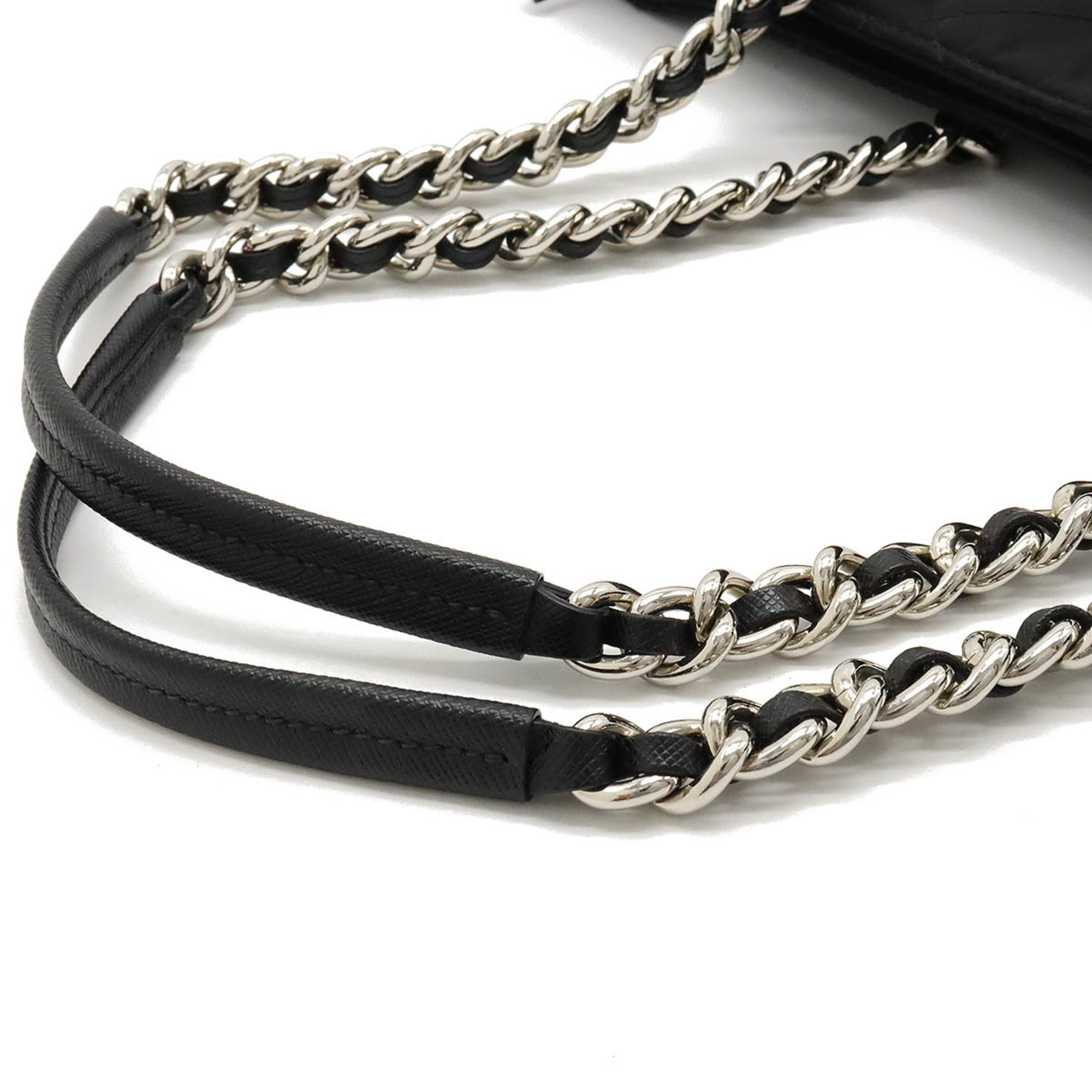 PRADA Prada Tote Bag Chain Shoulder Quilted Nylon Leather NERO Black 1BG017