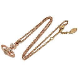 Vivienne Westwood Orb Motif Necklace Pendant Brass Rhinestone Pink Gold