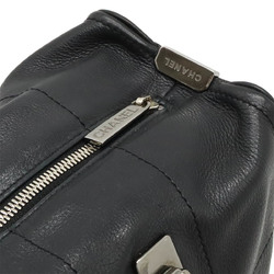 CHANEL Chocolate Bar Boston Bag Handbag Leather Black