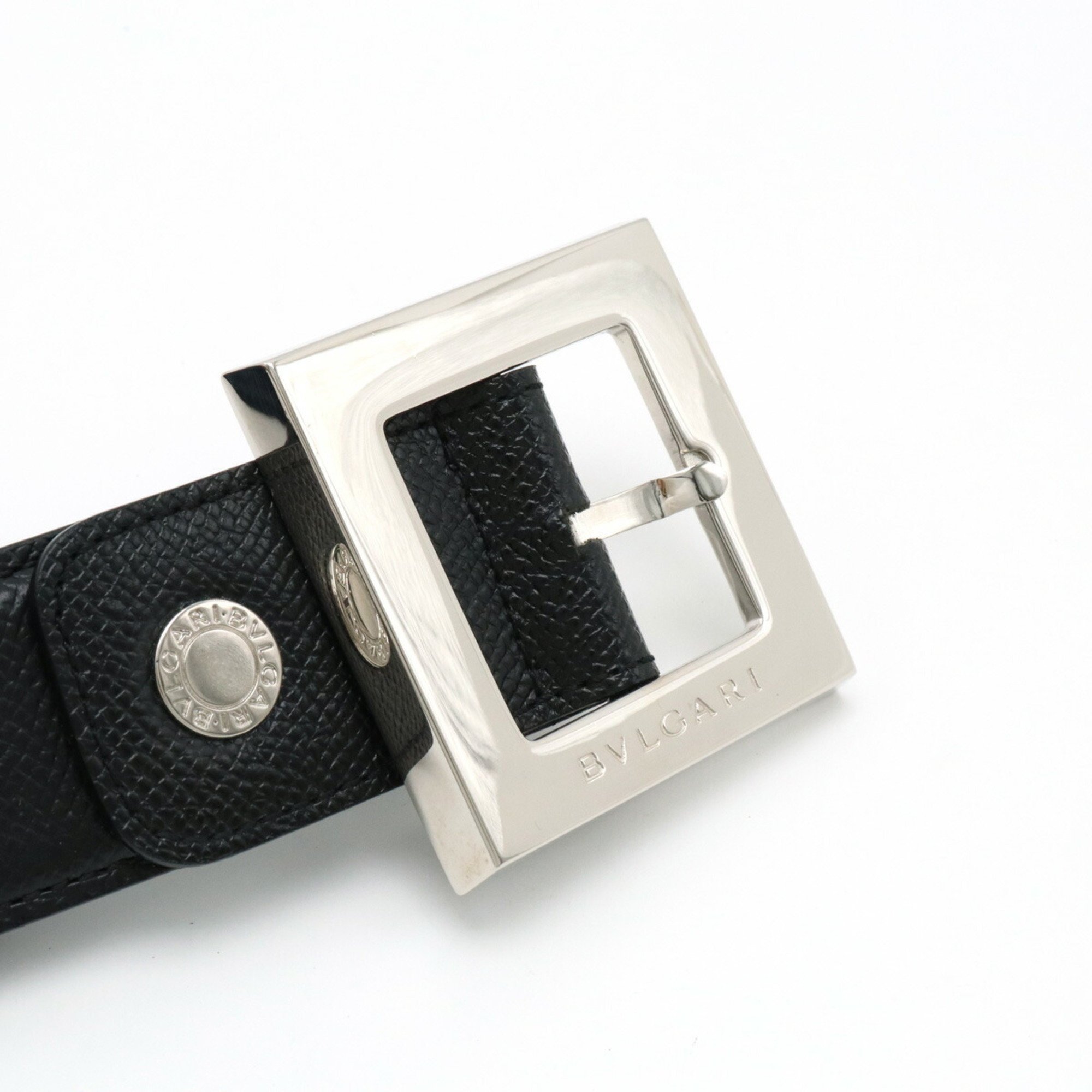 BVLGARI Bulgari belt, square, grained leather, black, size 42/105, actual approx. 87cm, cut, 20228