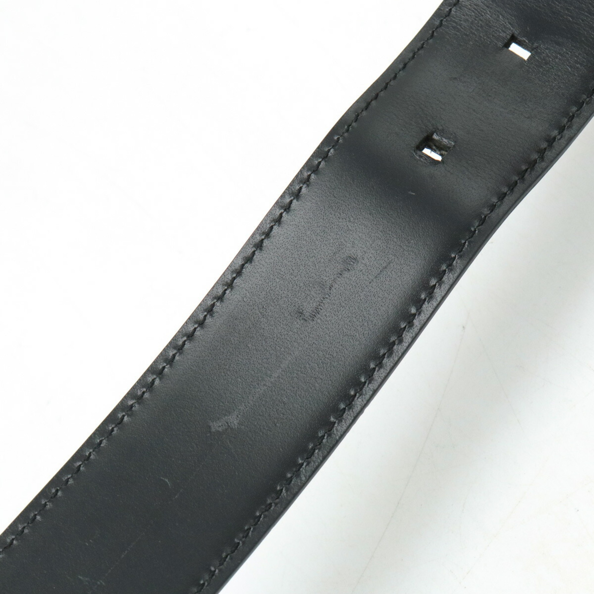 BVLGARI Bulgari belt, square, grained leather, black, size 42/105, actual approx. 87cm, cut, 20228