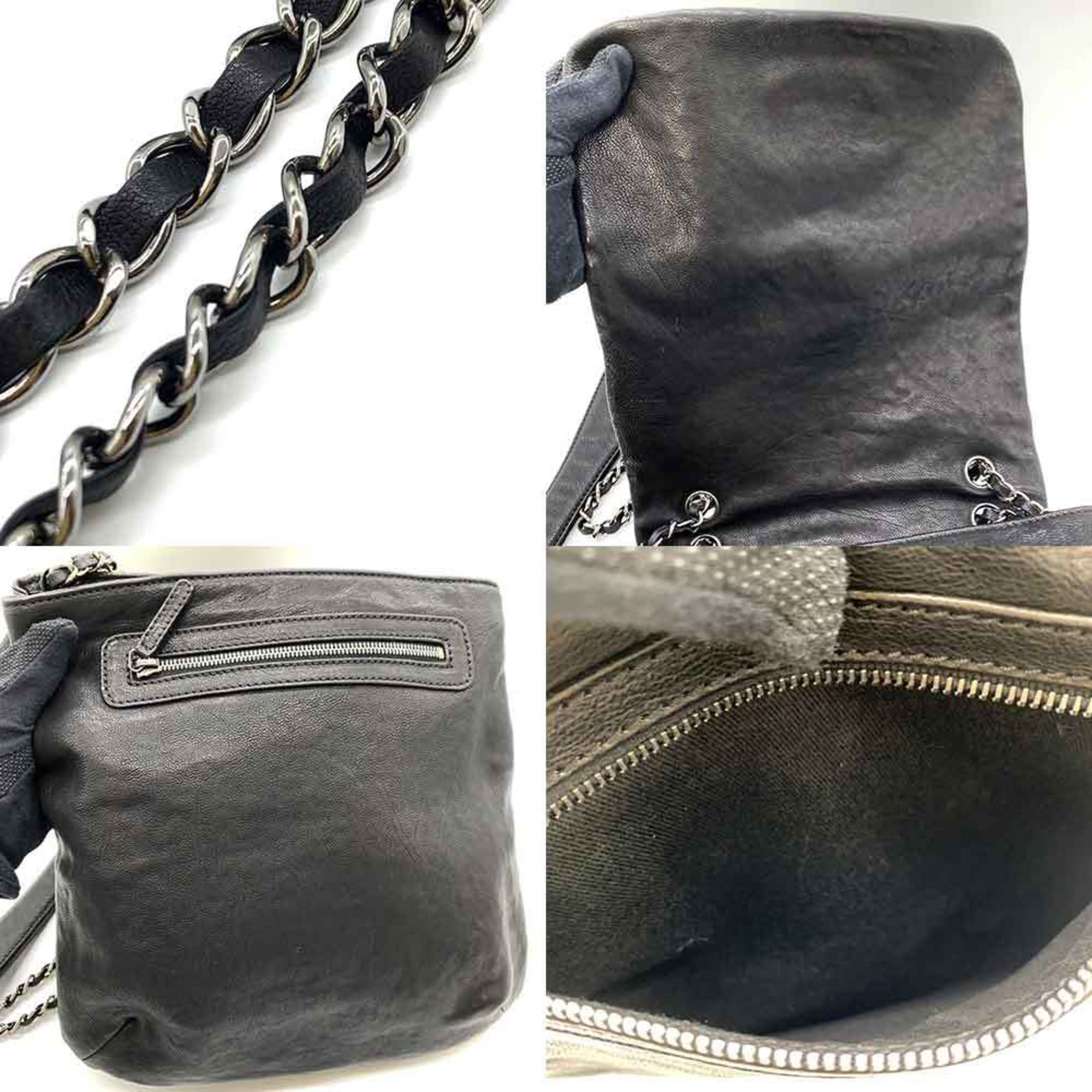 CHANEL Bag Wild Stitch Chain Shoulder Black Crossbody Women's Calf Leather A32453