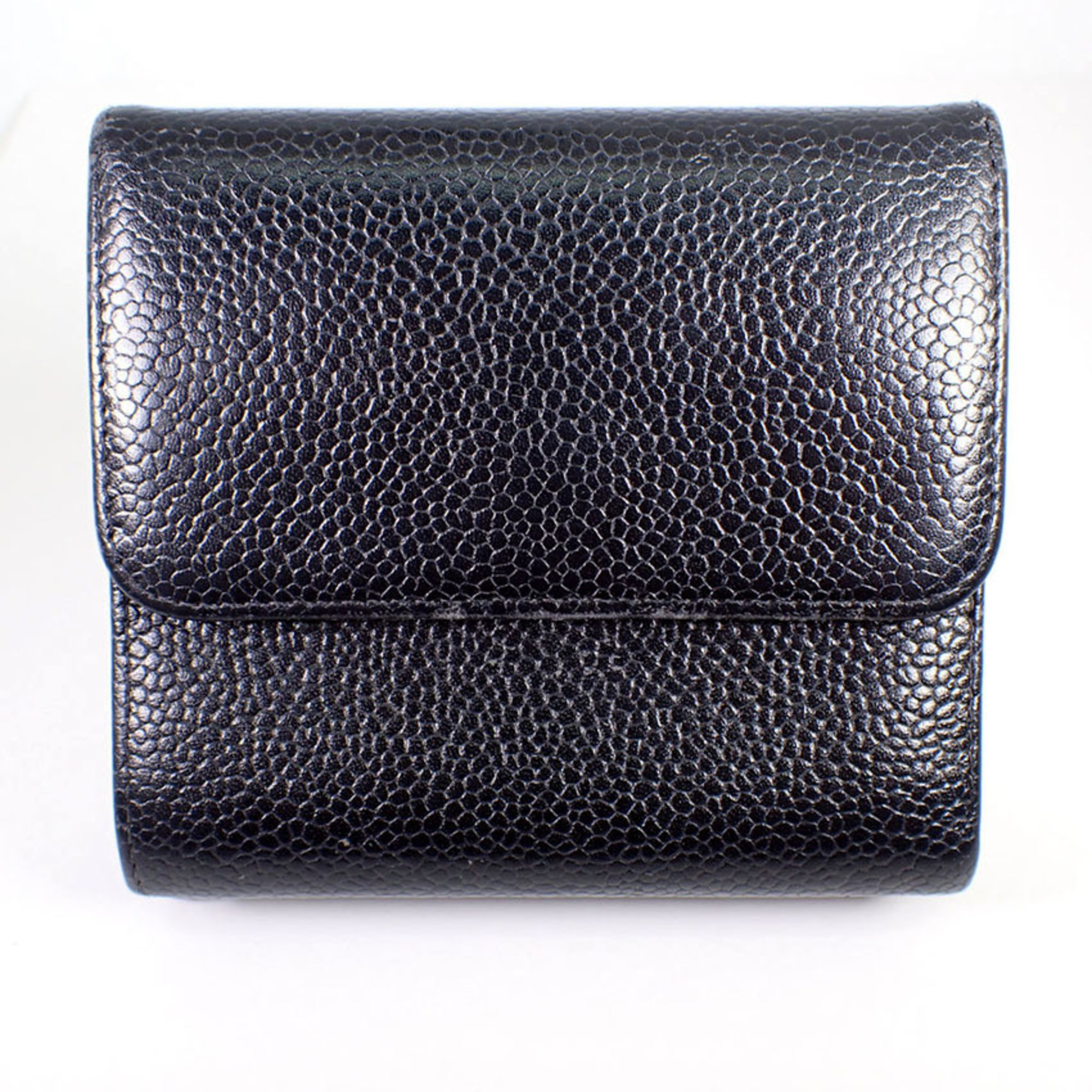 CHANEL Caviar Skin No. 7 Black Double Tri-fold Wallet