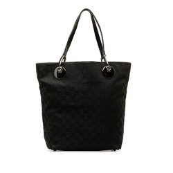 Gucci GG Canvas Tote Bag 120836 Black Leather Women's GUCCI