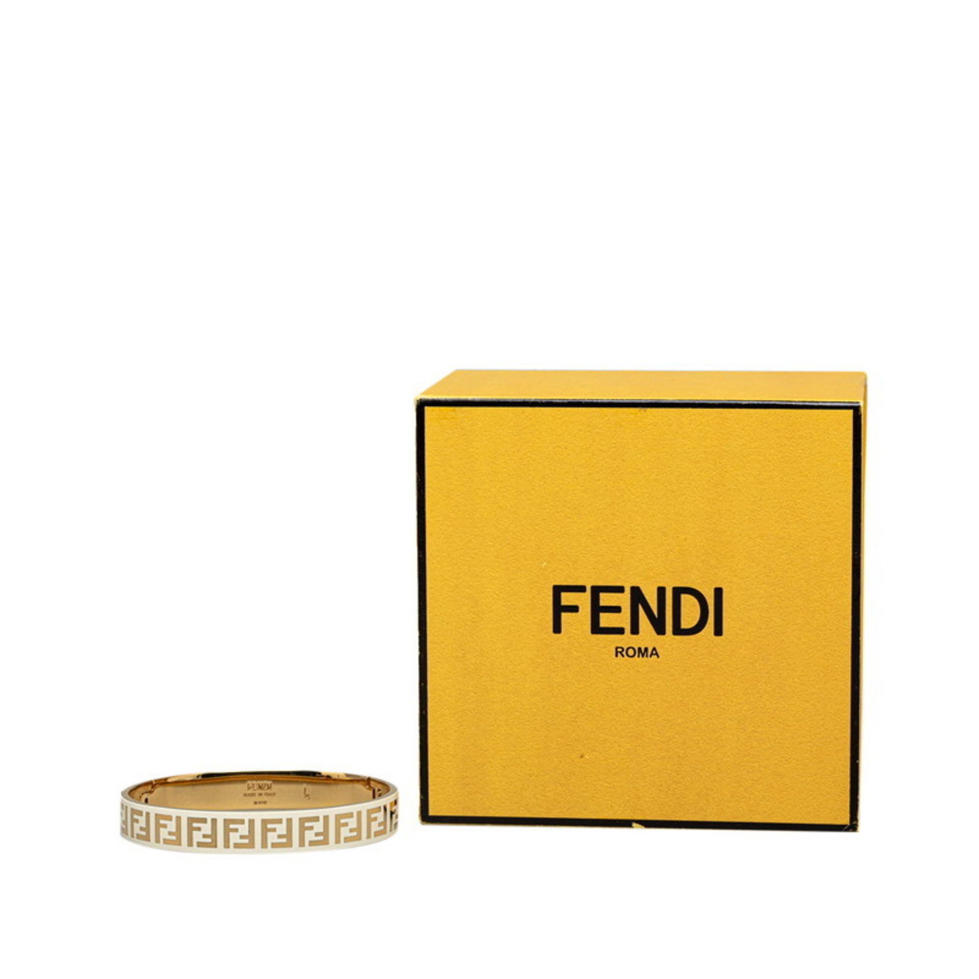 Fendi Zucca Bangle Bracelet Gold Ivory White Plated Women's FENDI