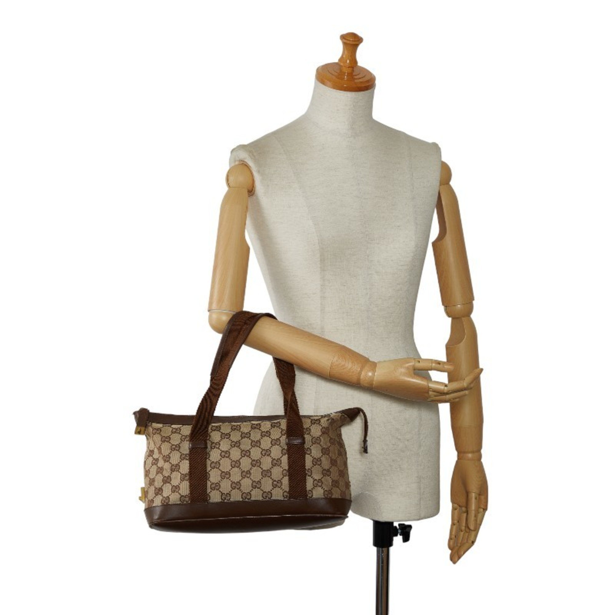 Gucci GG Canvas Handbag Tote Bag 92734 Beige Brown Leather Women's GUCCI