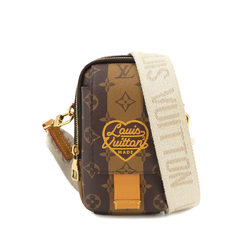 Louis Vuitton LOUIS VUITTON Monogram Stripe Double Phone Pouch Shoulder Bag Brown M81005 RFID