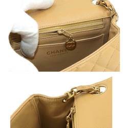 CHANEL Matelasse Chain Shoulder Bag Caviar Skin Beige A01115 Coco Mark Mini