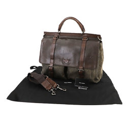 Dolce & Gabbana 2way Shoulder Bag Leather Canvas Dark Brown Business
