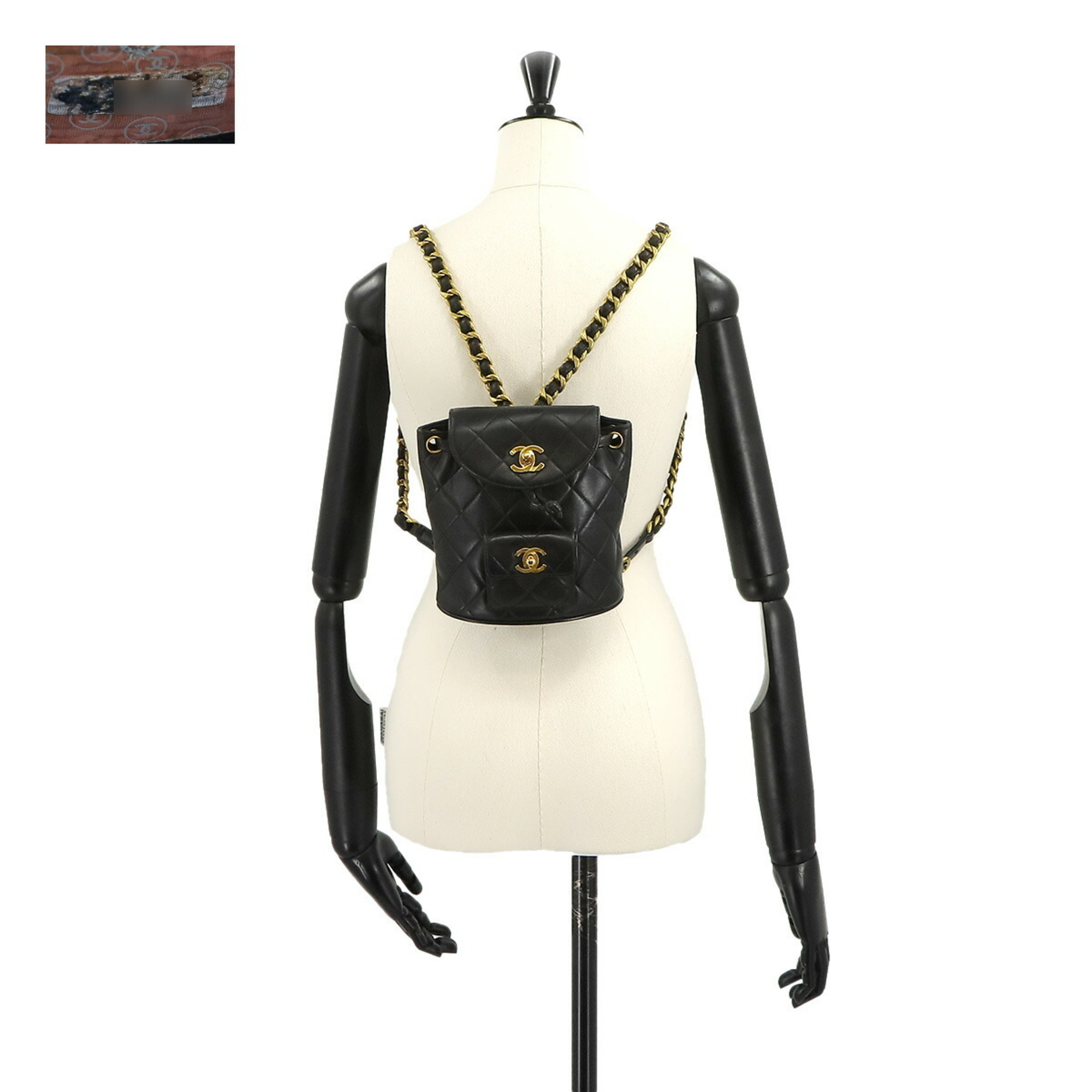 CHANEL Matelasse Chain Backpack Rucksack Leather Black Gold Metal Fittings Miniduma