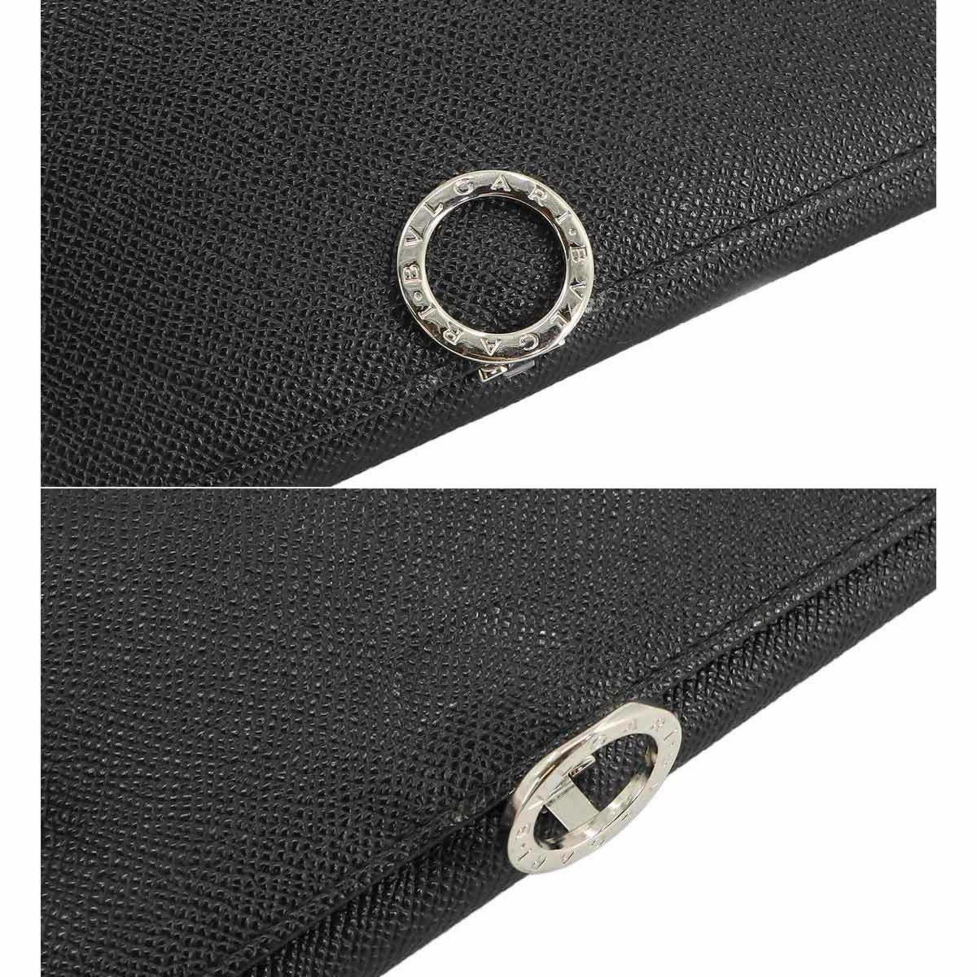 BVLGARI Bi-fold Long Wallet Leather Black 35939 Silver Metal Clip
