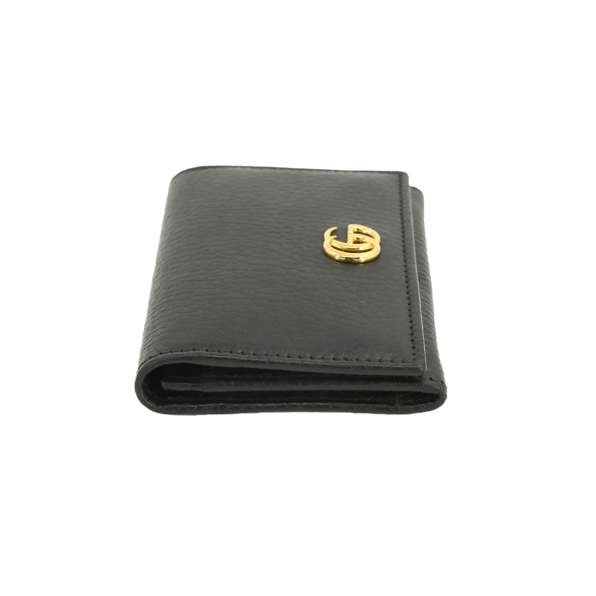 GUCCI GG Marmont Card Case Wallet Leather Black 474748 Gold Hardware