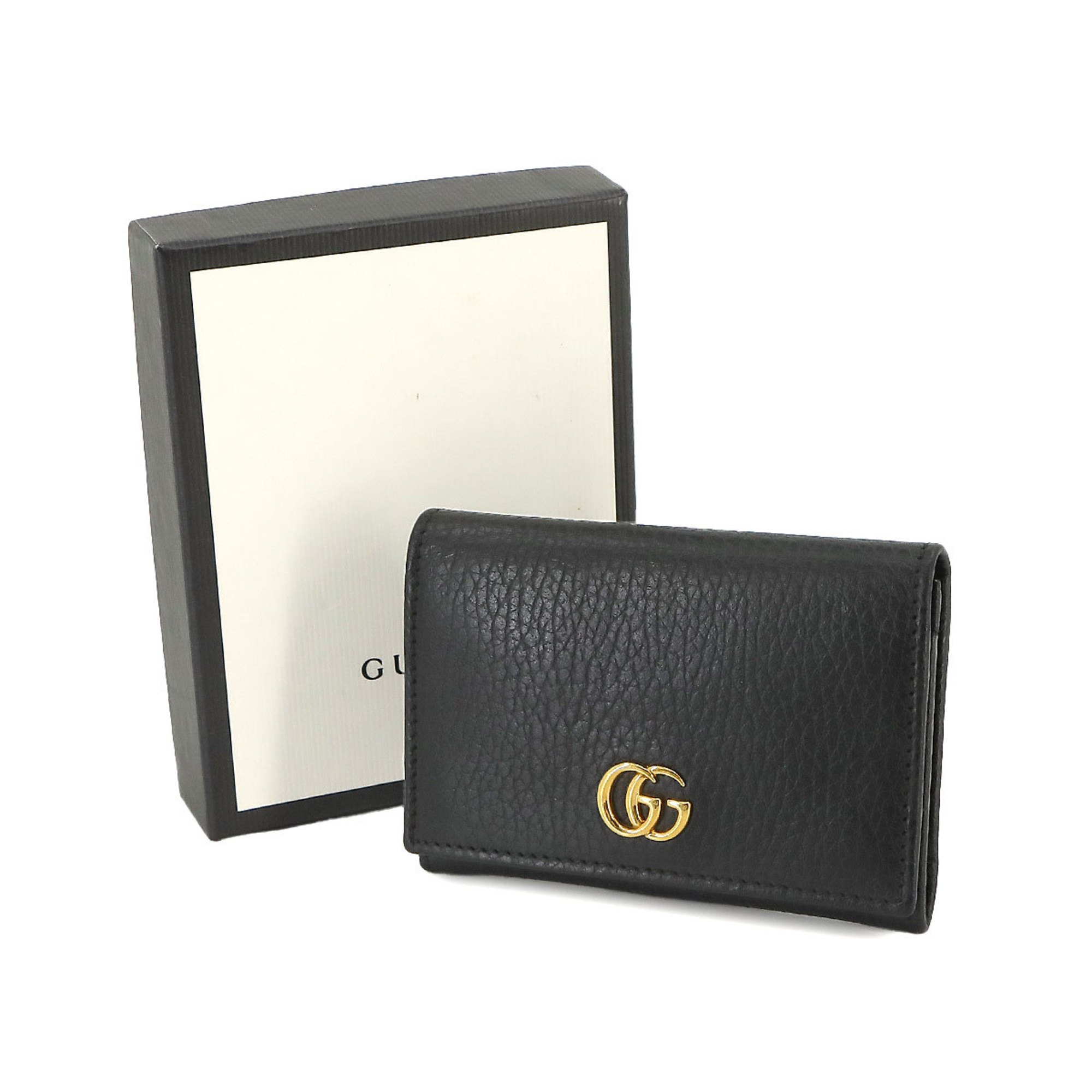 GUCCI GG Marmont Card Case Wallet Leather Black 474748 Gold Hardware