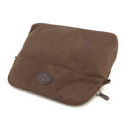 Hermes Bolide Pouch 30 Cotton Canvas Leather Brown Silver Hardware