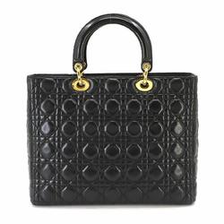Christian Dior Lady Large 2way Hand Shoulder Bag Leather Black