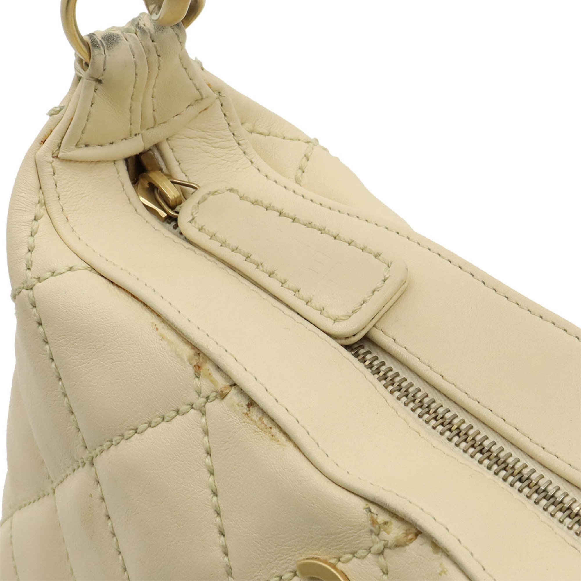 CHANEL Wild Stitch Coco Mark Shoulder Bag Chain Leather Beige A20663