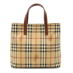 BURBERRY Nova Check Pattern Handbag Tote Bag PVC Leather Beige Brown Red