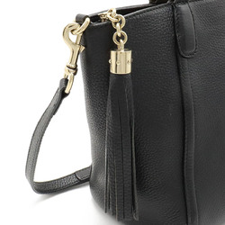 GUCCI Soho Interlocking G Tote Bag Shoulder Tassel Leather Black 369176