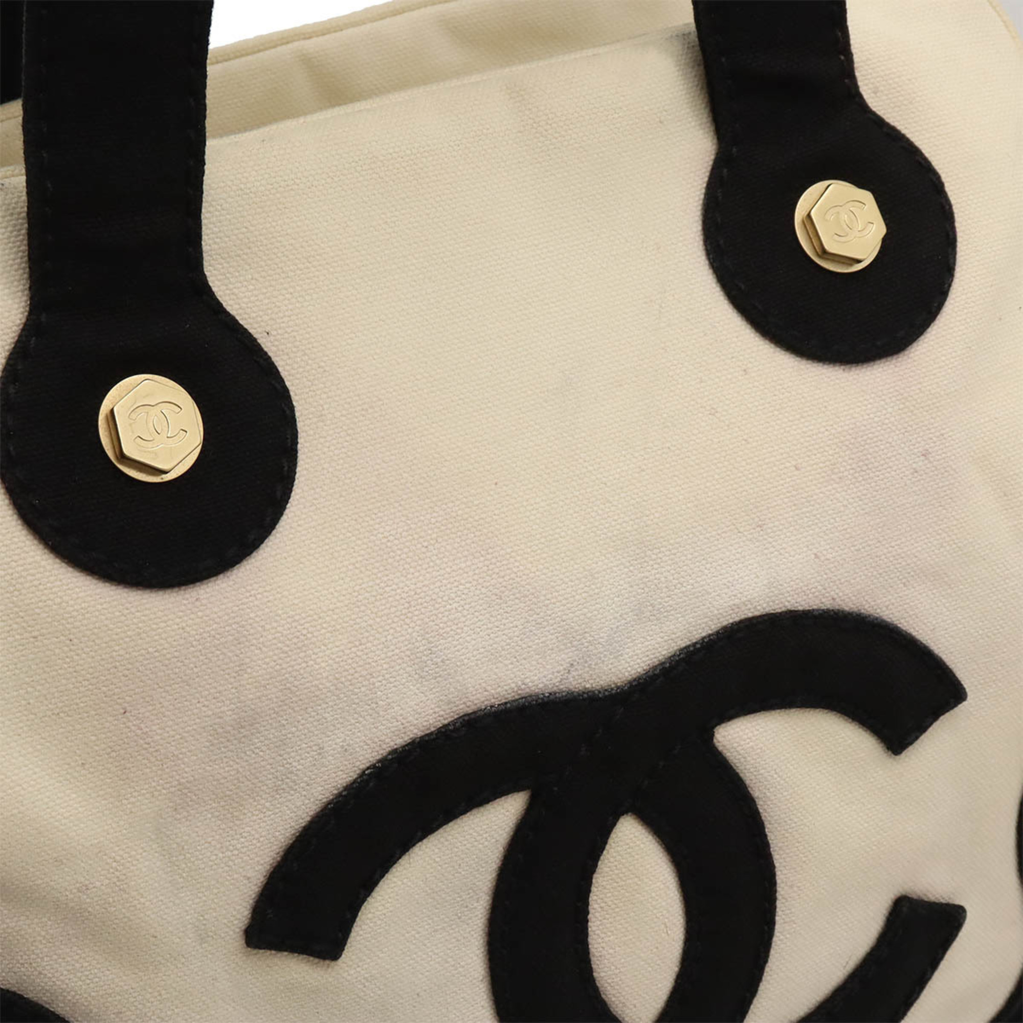 CHANEL Marshmallow Tote Bag Handbag Coco Mark Canvas Ivory White Black A24228