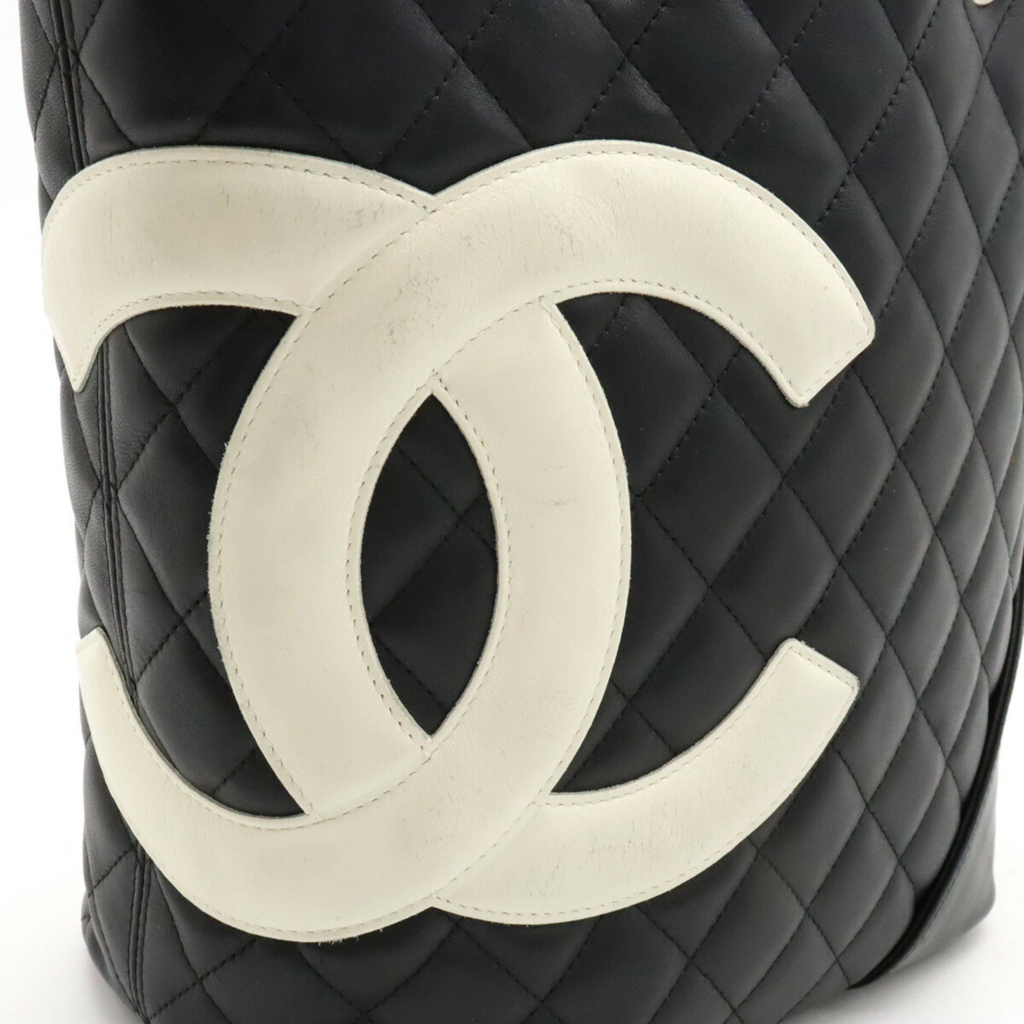 CHANEL Cambon Line Medium Tote Bag Coco Mark Soft Calf Black White A25167